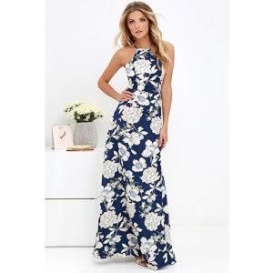 Sleeveless Halter Neck Vintage Floral Maxi Dress